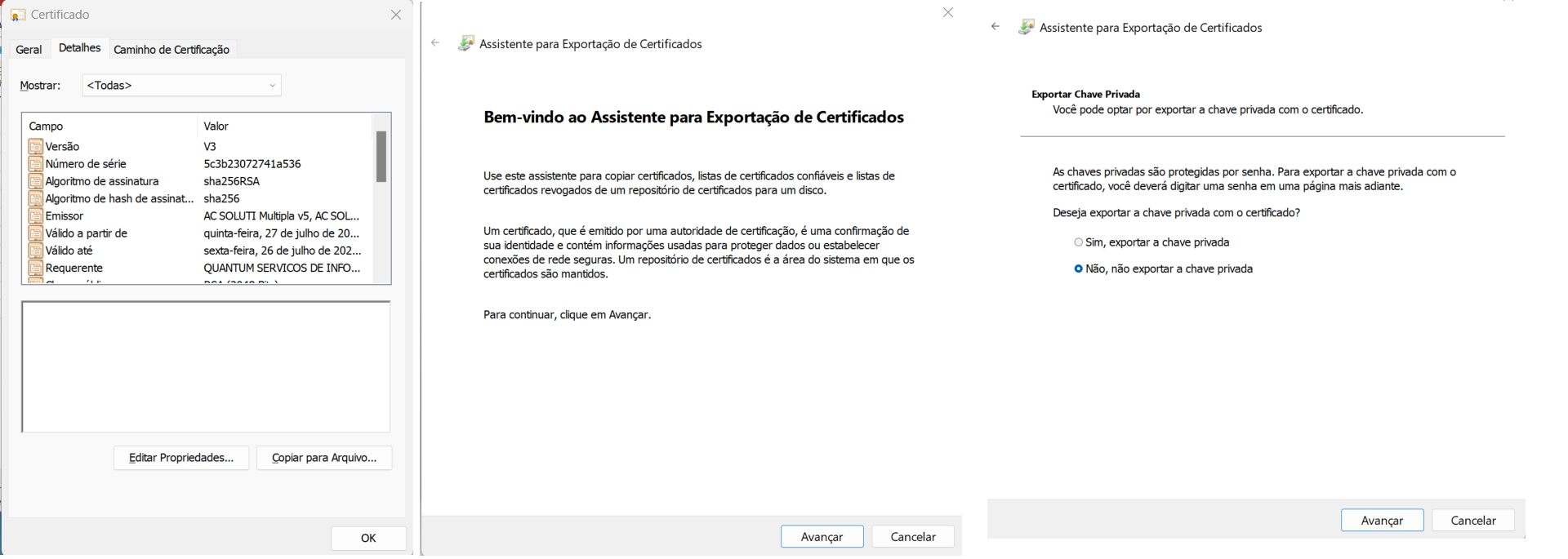 Passos exportar certificado